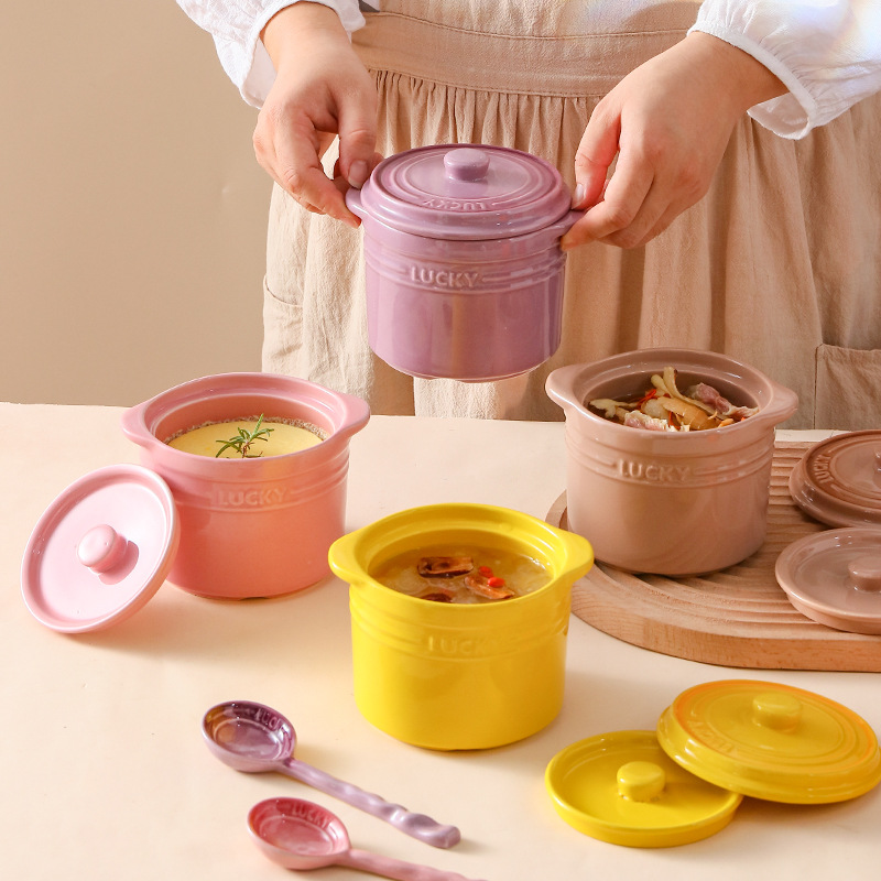 Kitchen Appliances For Cooking - وعاء سيراميك بغطاء مزدوج، وعاء بيض
